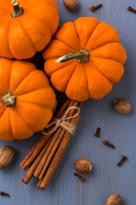 Pumpkins, cinnamon, nutmeg, and cloves